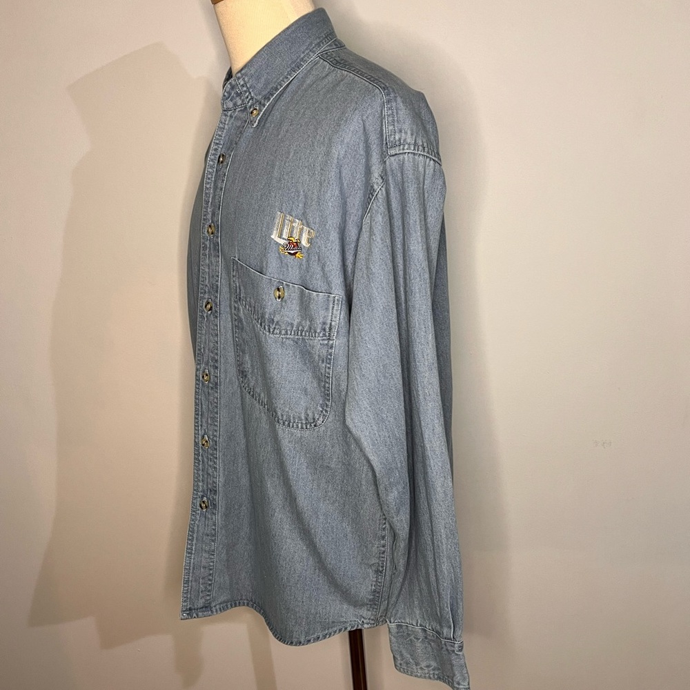 SOLD 6/4 Harbour Glen Vintage Miller Light Logo Denim Shirt - Picture 4 of 12